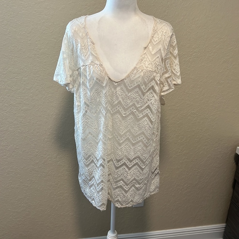 torrid Cream Lace Chevron V-Neck Blouse